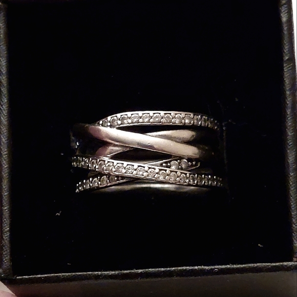 PANDORA Entwined Lines Sterling Silver & Clear CZ Ring 52 (6)